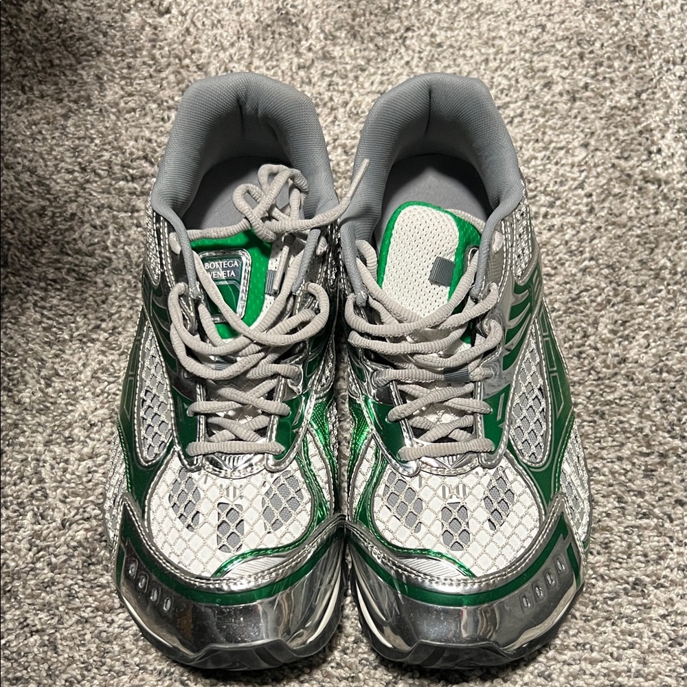Bottega Veneta Metallic Green and Gray Sneakers